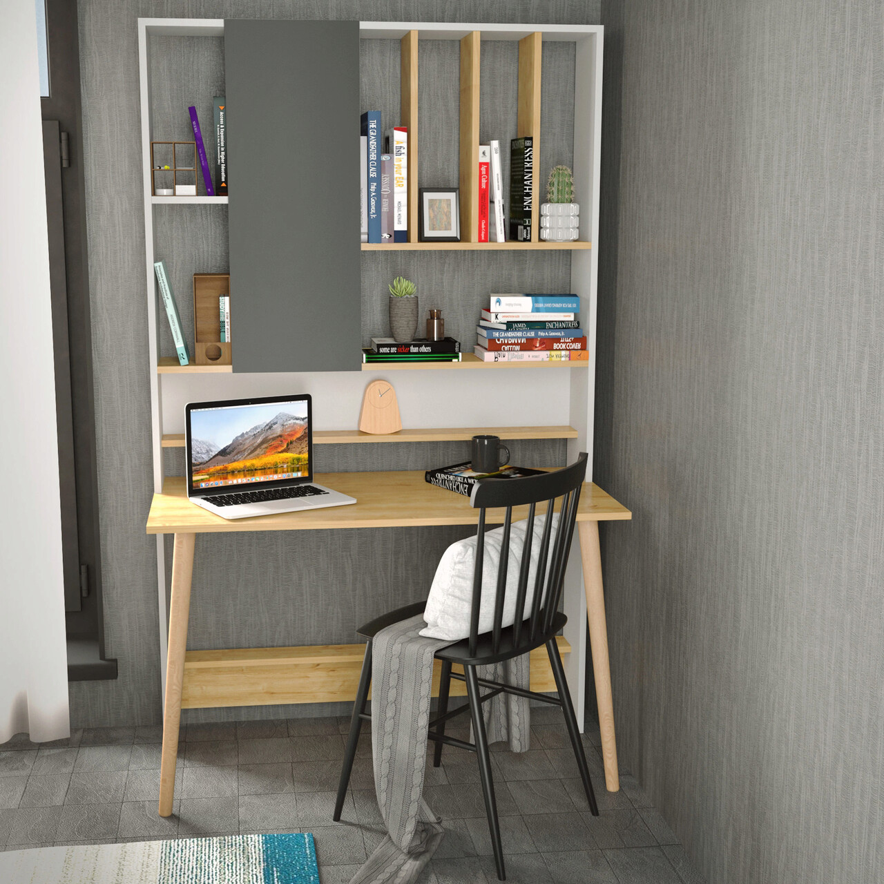 Birou, Hanah Home, Wood, 120x60x196.6 cm, Alb / Stejar - imagine 6